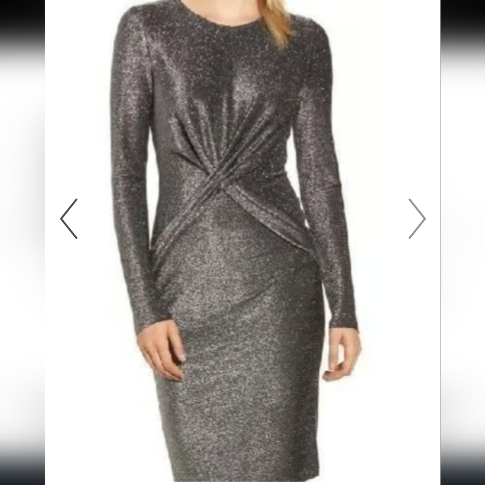 Michael Kors Long-sleeve Twist Waist Metallic Dress Size Small - Picture 5 of 5